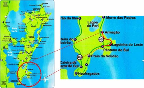 Trilha da Lagoinha do Leste, na costa sul de Florianópolis, em Santa Catarina (mapa do site ecohospedagem)
